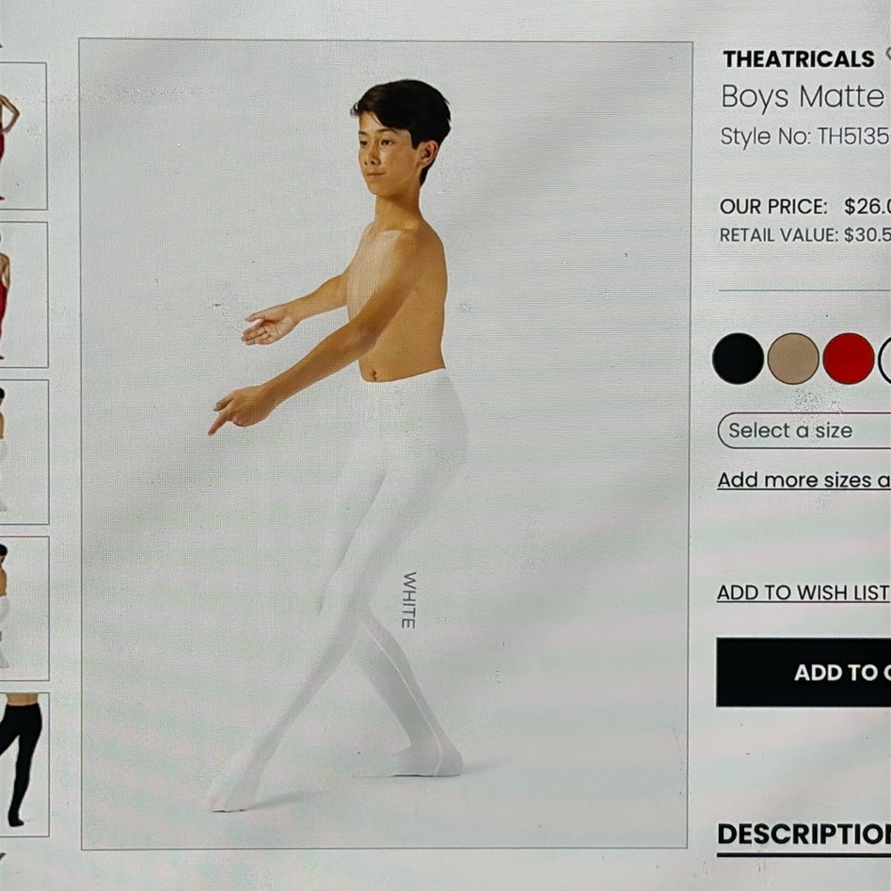 Theatricals boys mattw convertble Tights -white.  Size MC